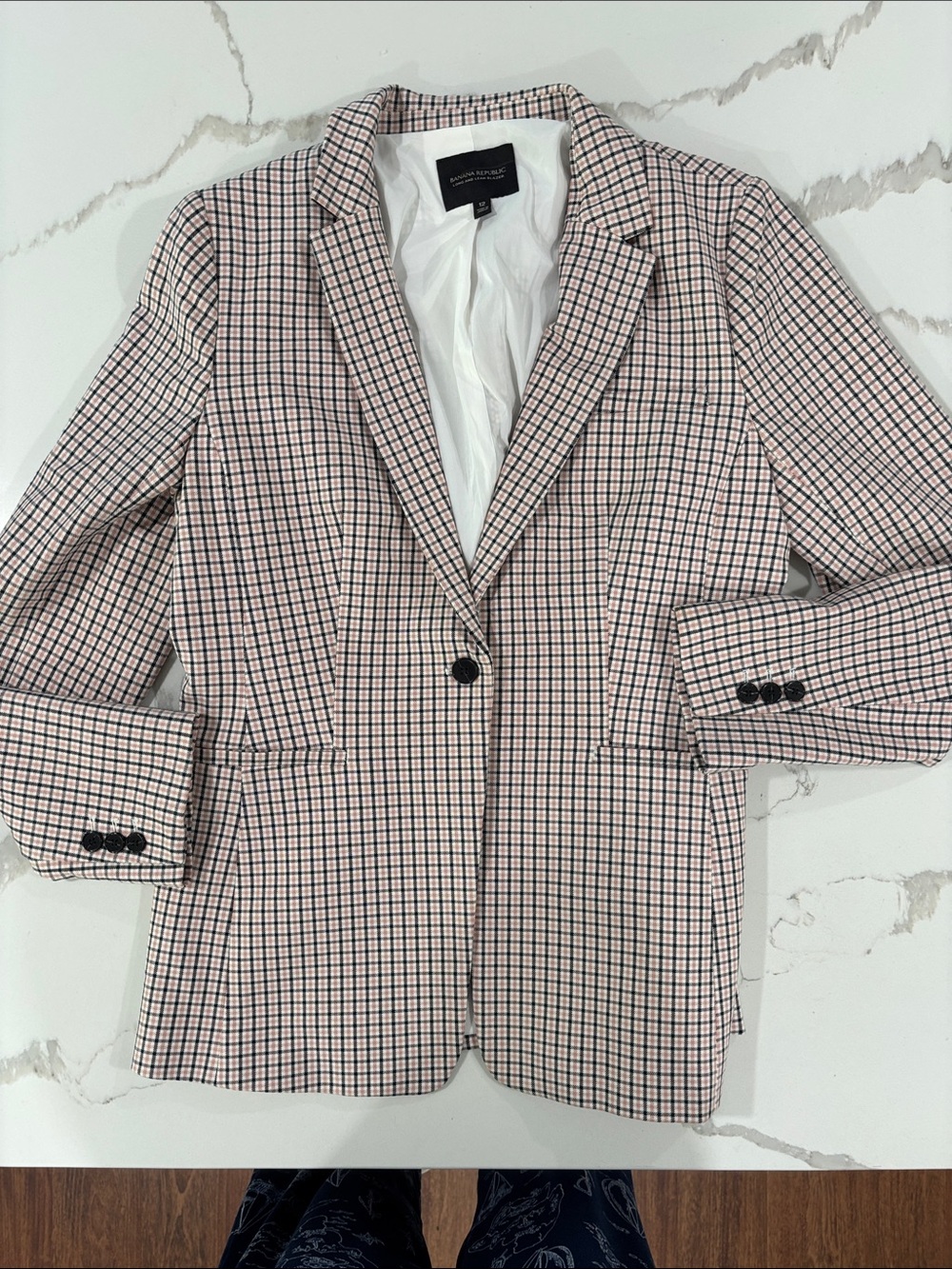 Banana Republic Pink and Black Plaid Single-Button Blazer
